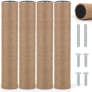 4 M8 cat scratching post replacements, 15.7 x 3.1inch cat climbing frame replacement posts - natural jute posts, suitable for indoor cats, equipped with M8 screws, suitable for spare cat furniture accessories for kitten climbing frames