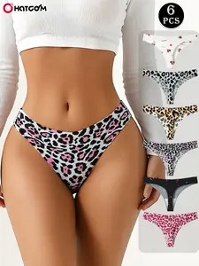 HOTCOM 6PCS Thongs for Women Soft Low Waist seamless Design Sexy Leopard Thong Ladies Fashion Printed Colorful Cute Pattern XS XL Panties Womenswear Fit Fashionable