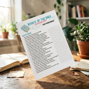 10 Bible Knowledge Treasure Hunt Cards, Christian Sunday School Interactive Quiz Papers, Youth Faith Learning Icebreaker, Old Testament New Testament Questions
