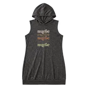 Unisex Hooded Tank Dress for Nurses – Breathable, 100% Crew Neck with Alphabet Print, All-Season Comfort, Machine Washable Plus Size Workwear
