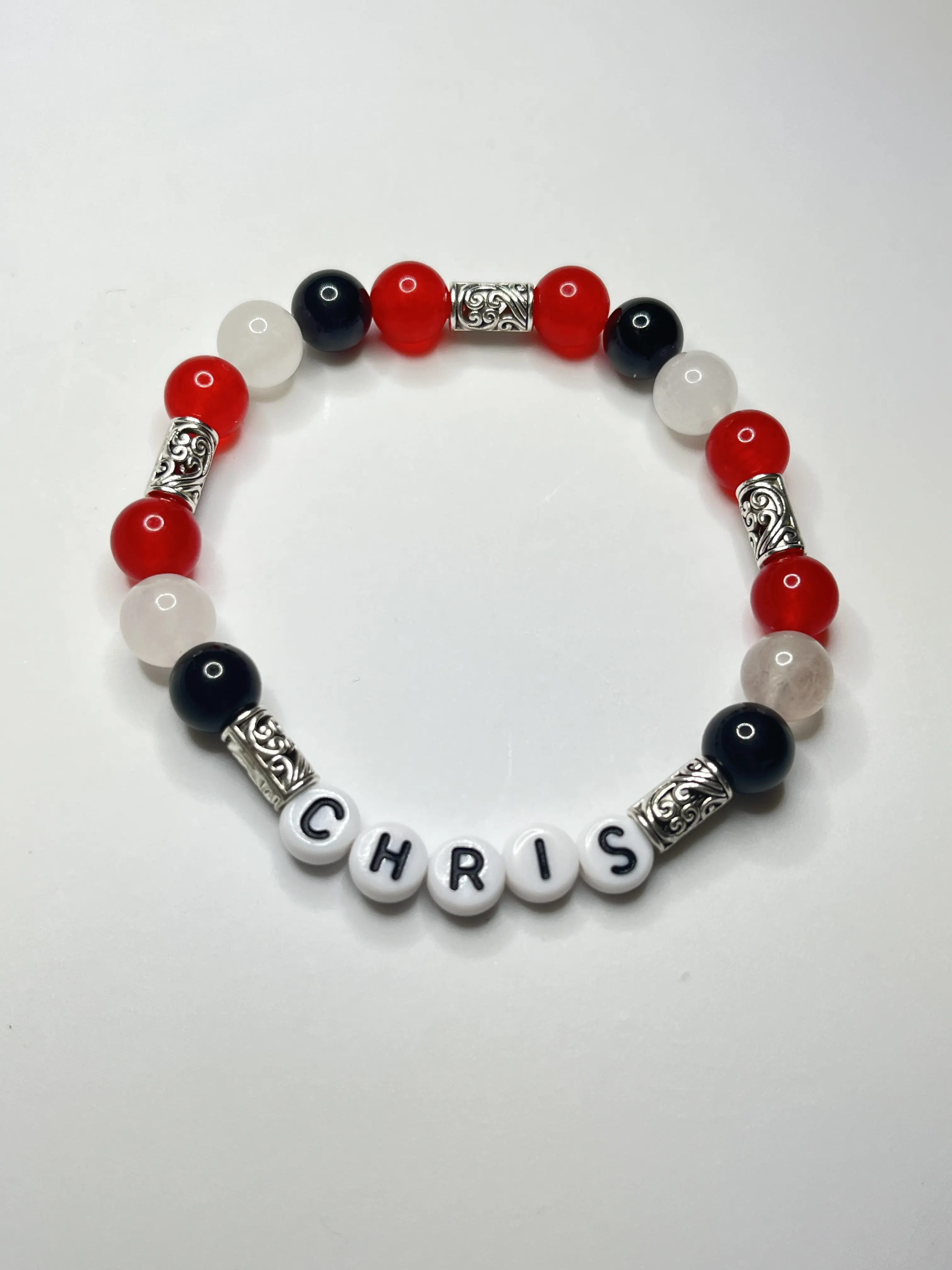 Bang Chan The Best Leader Bracelet for Adults Red Black White Beads Personalized Name CHRIS Fashion Accessory 8mm Round Bead 7 3/4in Diameter Youth Energy & Unshakable Strength