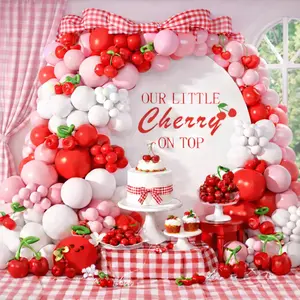 180pcs Red & Pink Cherry Balloon Arch Kit with Green Balloons for Baby Shower Valentine's Party Decor