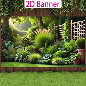 2dflat1 Forest Style Garden Banner, Sunlit Lawn, Ornamental Grass, Wooden Fence Elements, Garden Border Fence, Outdoor Party, Garden Theme, Natural Photo Background