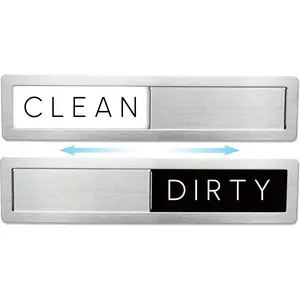 Stainless Steel Dishwasher Magnet Clean Dirty Sign - Premium Magnetic Signs That Say Clean/Dirty - Optional Sticker Adhesive for Non-Metal Surface Dish Washers - Black & White Minimalistic Style