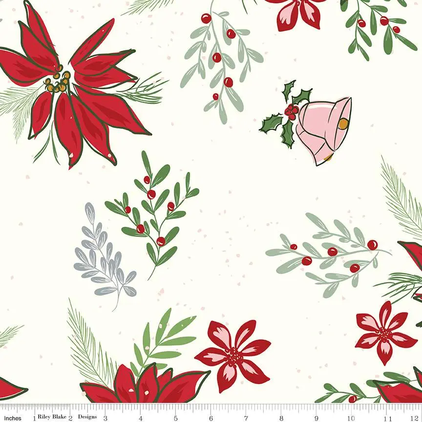 Fabric Riley Blake Cloud Floral Mistletoe & Holly 108" Wide Back by the Quarter Yard WB16409-CLOUD