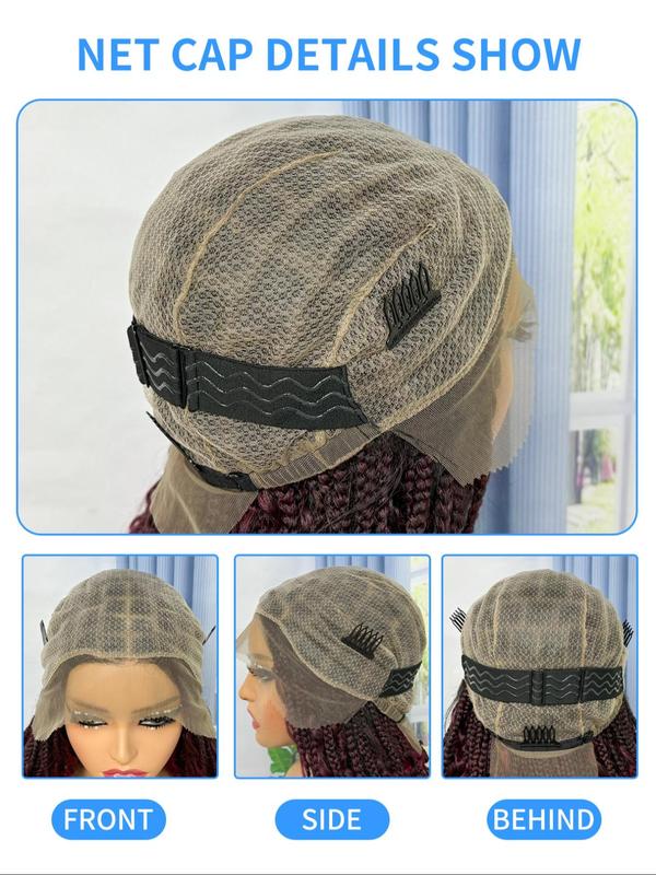 Boho Style Synthetic Box Braided Full Lace Wigs for Women, Gorgeous Fluffy Wigs with Baby Hair Bangs, Synthetic Braided Lace Wigs for Party, Daily Use, Pre Braided Wig