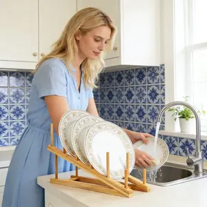 KUAOOAUK2 set includes a wooden dish rack, bamboo drying rack, pot lids, bowls, dish racks, and kitchen cabinet storage racks, suitable for organizing dishes, bowls, cups, pot lids, cutting boards, books, and magazines