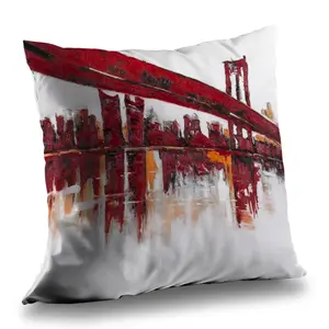 Begin Home Decor C1PT1414U5PQKK 14 x 14 in. Red Bridge White Livingroom Poly Twill Throw Pillow Insert