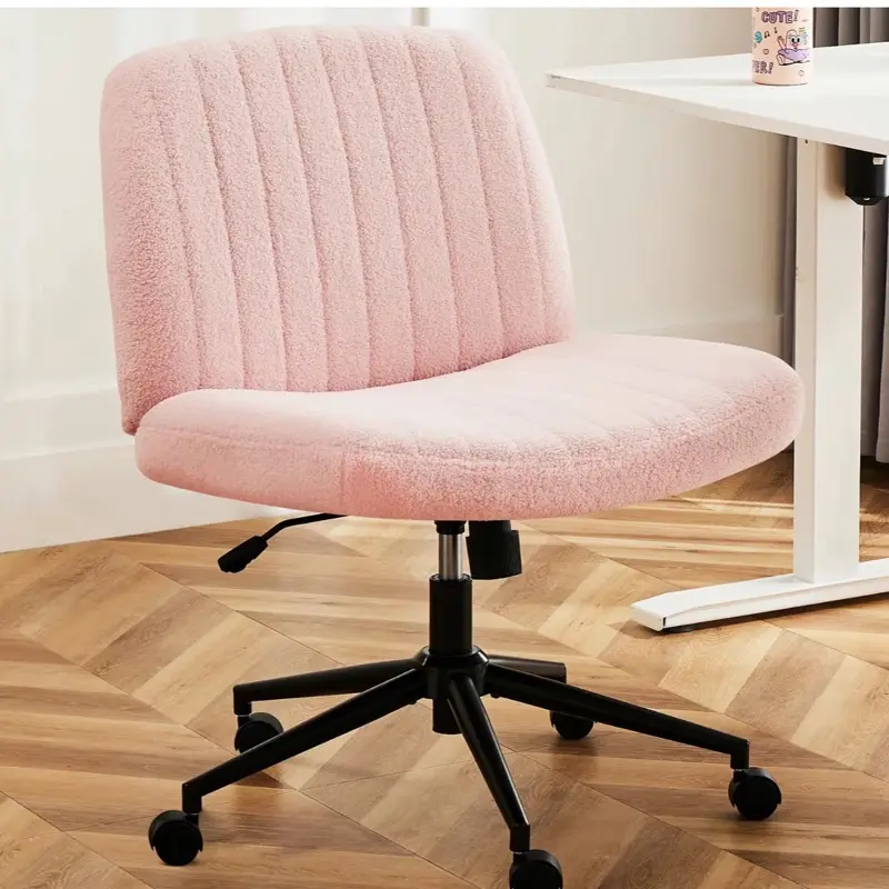 Height Adjustable Criss Cross Chair in Pink with No Wheels, Black Base, and Rubberized Backrest