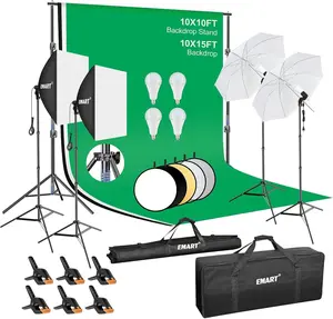 EMART 10 x 10 ft Heavy Duty Backdrop Support System, Professional Photography Lighting Kit with 5500K 50W LED, Softbox Lighting Kit for Studio, Portrait , Professional Studio Lights for Portrait Shooting, Video Recording