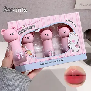Set of Three Cute Bear Matte Lip Balms Long-Lasting Colorful Lip Stains Non-Sticky Moisturizing Perfect for Daily Use Lipstick
