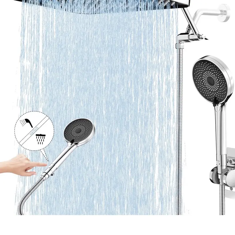 Stainless Steel 9-Piece Pressure Showerhead with 3-Speed Adjustable Massage, One-Click Water Stop Filter, 71 Inches Hose (Chrome)