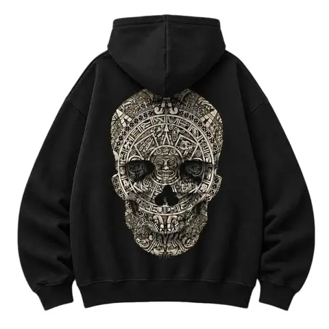 Men's Unisex Skull Art Chicano Oversized Graphic Hoodie - Medium-Heavy Cotton-Polyester Fabric, Casual Loose-Fit Menswear Top, Streetwear Gift for Him