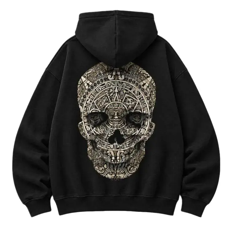 Men's Unisex Skull Art Chicano Oversized Graphic Hoodie - Medium-Heavy Cotton-Polyester Fabric, Casual Loose-Fit Menswear Top, Streetwear Gift for Him