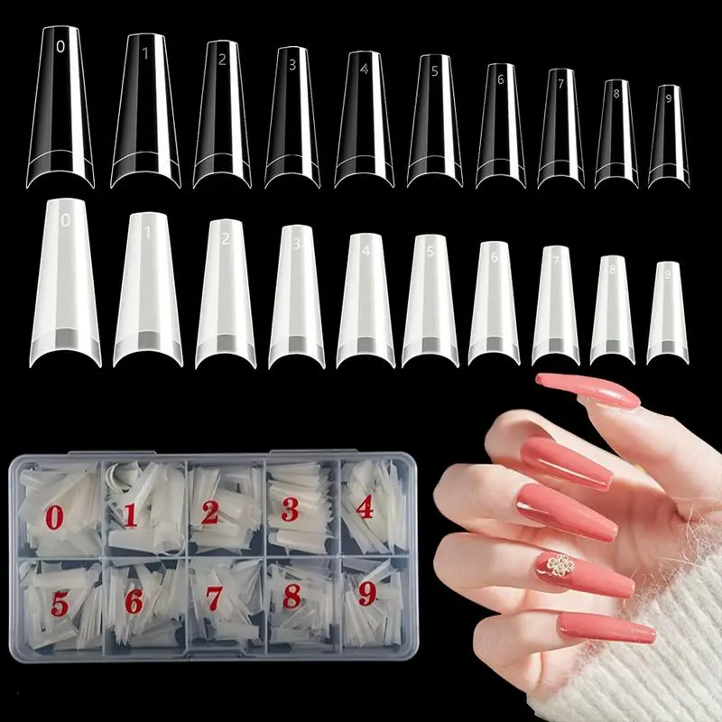 500pcs french Coffin Dancer Nail Tips Acrylic Nail Artificial Half False Flakes Nail Tips,10 Sizes with Clear Plastic Box for Na