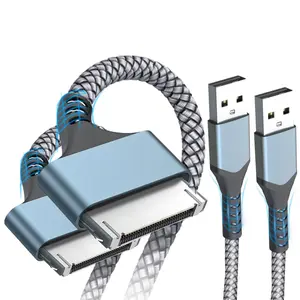 USB to 30 Pin   3.3ft 2-Pack, USB   & Sync Data  Nylon Braided Cord Compatible  4/4s/3G/3GS, iPad 1 2 3,iPod  4 3 2 1, iPod Classic 3 2 1-Grey