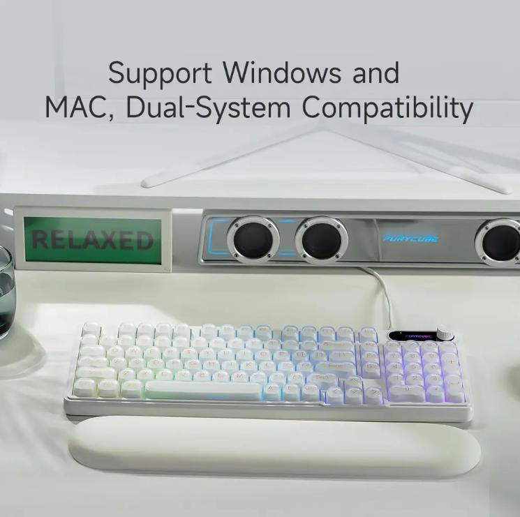 New Upgraded IP98 Wired Keyboard Gradient PBT Keycaps Side-Engraved Backlit Letters Smart Knob Gasket Structure Waterproof RGB Lighting Durable Double-Shot Keycaps Anti-Oil Matte Texture Membrane Keyboard Office Silent, Great Gift