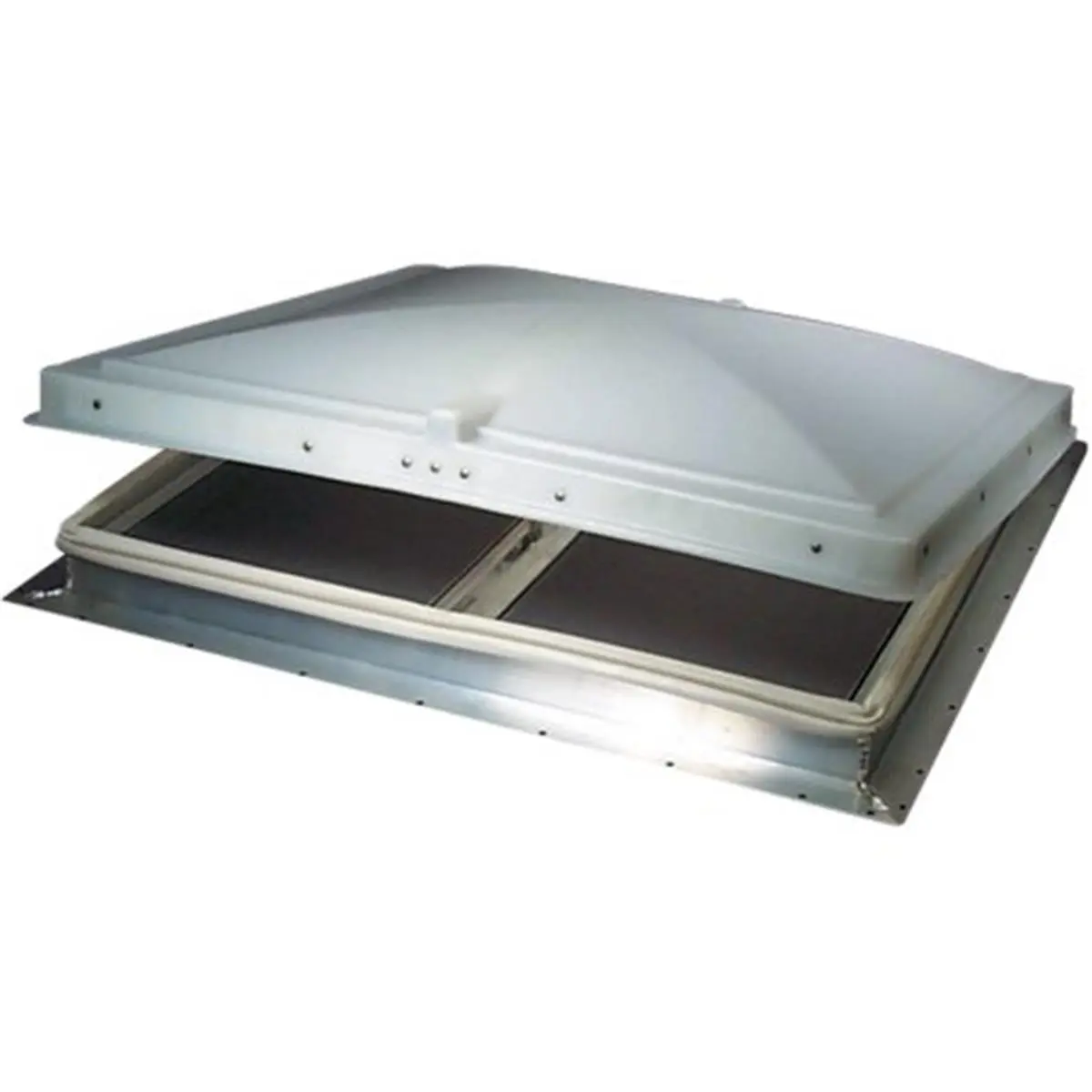 Hengs RV Exit Vent - 22x22 in. Square Shape, Cut to Roof Thickness, 2 in. White Metal Garnish with Metal Frame, 2-7/8 in. Plastic Garnish, Leak Proof Lids, Better Performance, Includes Accessories and Hardware