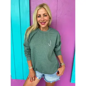 Sage Green Embroidered Initial Sweatshirt (S-XL)