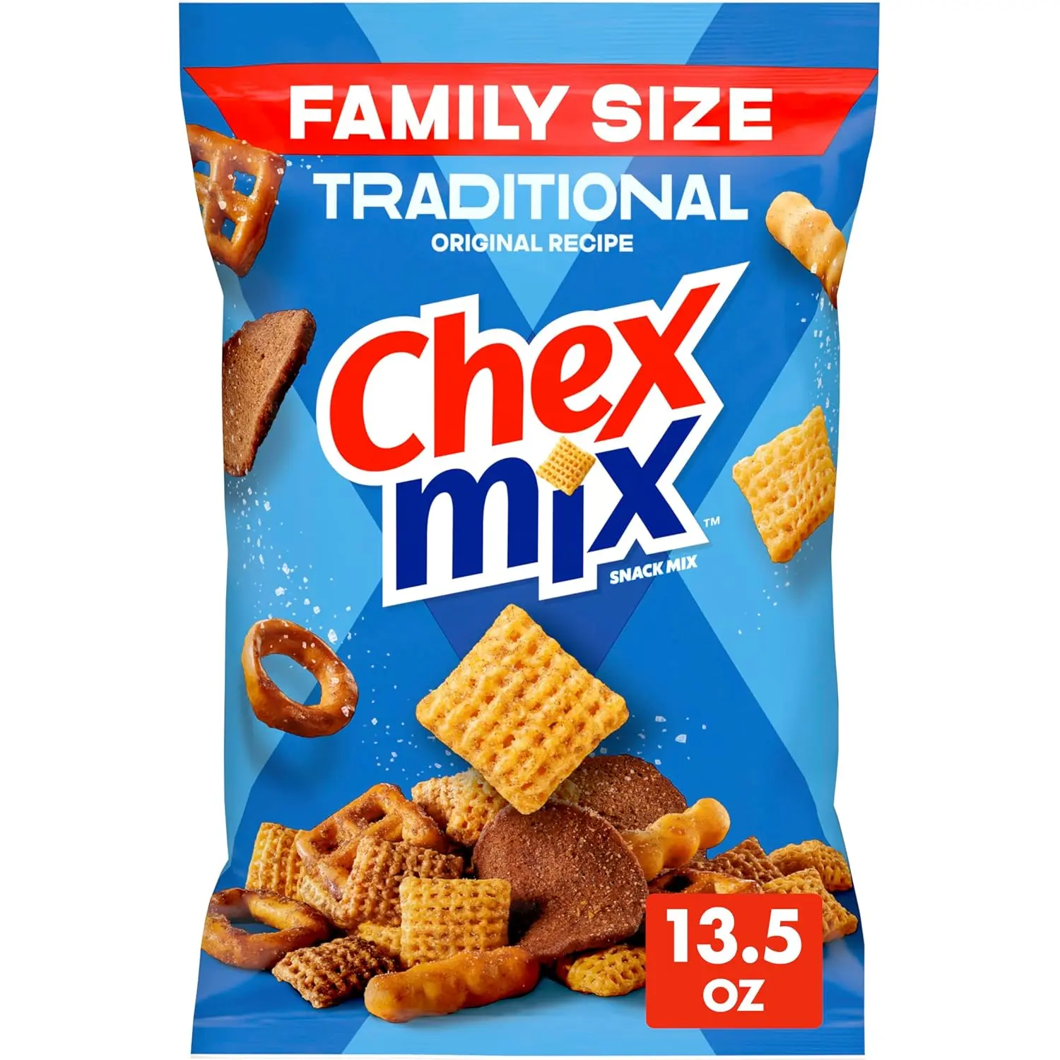 CHEX Crunchy Corn Snack Mix - Traditional Original Recipe, Savory Family-Size Food Snack Bag, 13.5 oz, Snacks