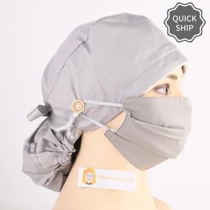Solid Color Surgical Cap Women,Grey ,Nurses Week Gift,Long Hair , Medical Hats