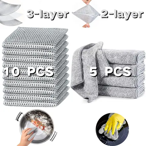 15 Piece Kitchen Cleaning Cloth Set including 10 Double or Triple Layer Non Scratch Wire Dishcloths and 5 Super Absorbent Microfiber Dish Towels Durable Oil Resistant and Fast Drying Ideal for Cleaning Dishes Stovetops Range Hoods and Sinks