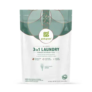 grab green 3 in 1 Laundry Detergent Pods, Vetiver - Concentrated Detergent, Stain Remover, Brightener, Phosphate-Free, Phthalate-Free, Dye-Free
