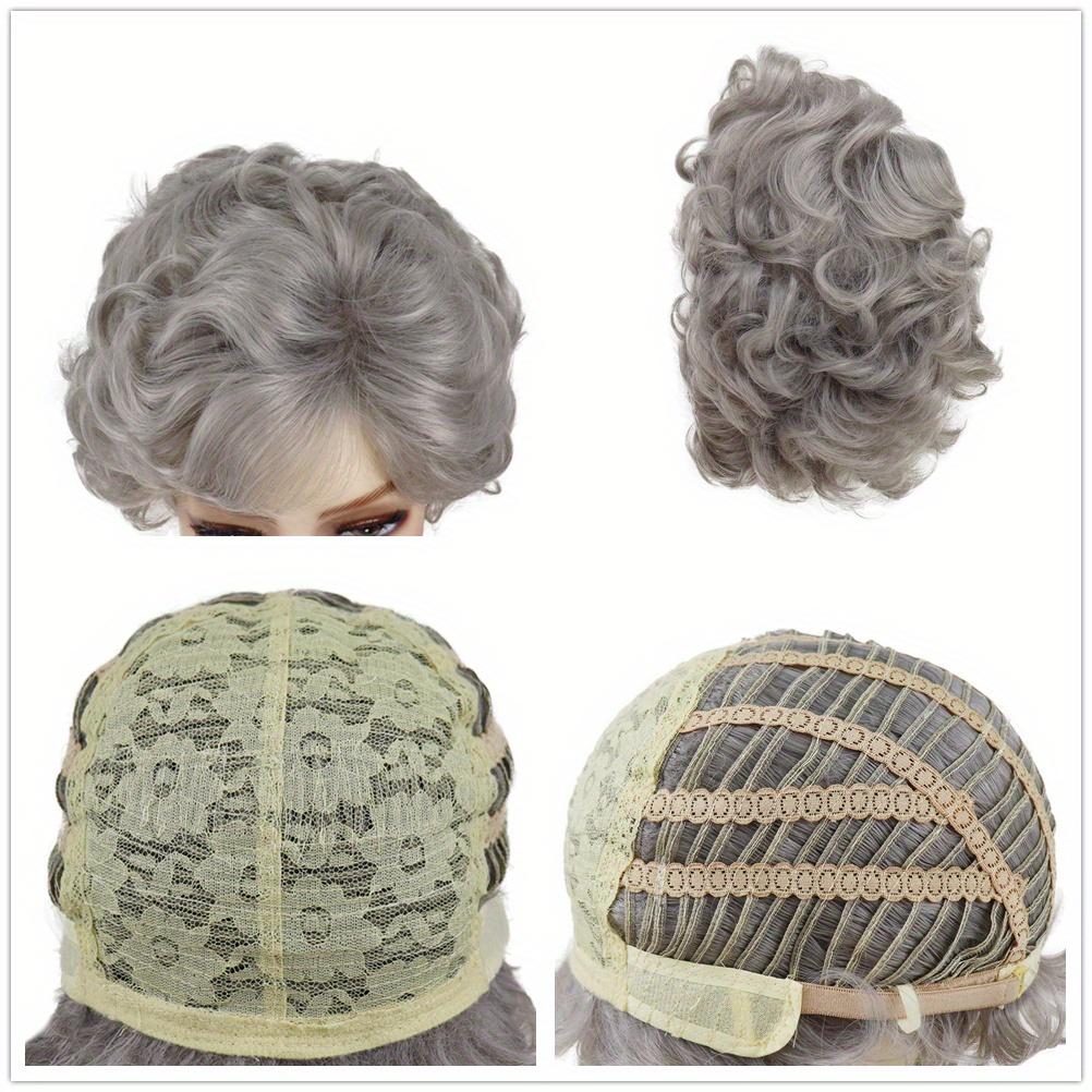 GNIMEGIL - Elegant Short Grey Curly Wig with Bangs - Natural Looking Synthetic Hair for Women - High-Temperature Fiber - Loose Curly Style - Perfect for or Mother’s Gift