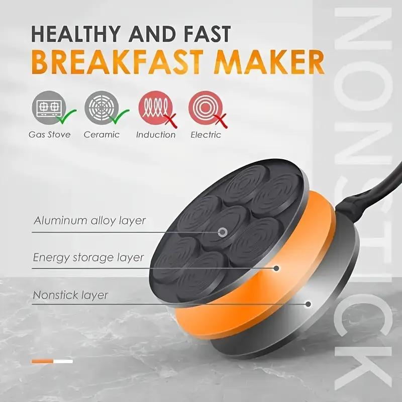 7-hole Non-stick Pancake Pan Egg Frying Pan Mini Detachable Handle Pancake Skillet Non-stick Aluminum Material 7 Unique Smiley Face Designs Easy to Clean Perfect for Kids' Breakfast Smiley Face Egg Pan with Cool-touch Handle