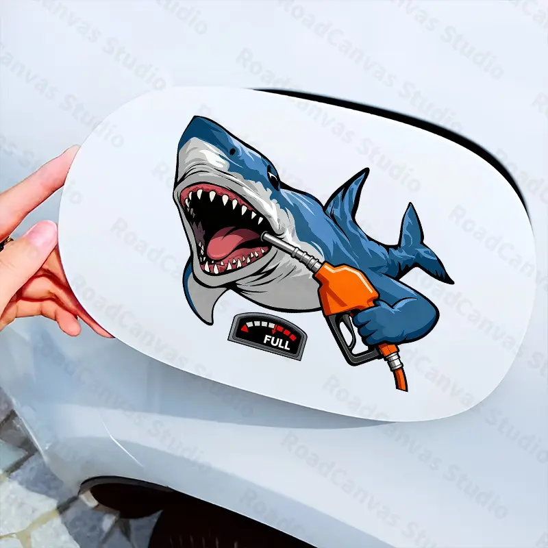 1PC Goofy Shark Refueling Sticker, Motorcycle Stickers, For Motorcycle, Carry Bags, Stationery Shark Holding Gas Nozzle Decor With Fun Goofy Vibe, Daily Use Must-Have For Goofy Cartoon Fans