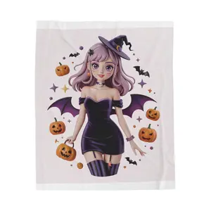 Velveteen Plush Blanket - Halloween Anime Cute Girl - Comfy Vibe, Kawaii Blanket, Soft Anime Blanket, Cozy Throw Blanket, Halloween Blanket