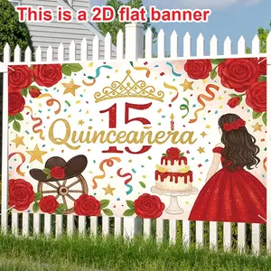 15th Birthday Backdrop Banner, Quinceanera Decorations, Quinceanera Theme, Spanish Text, Multi-Purpose Polyester Wall Mural, Home & Party Decoration