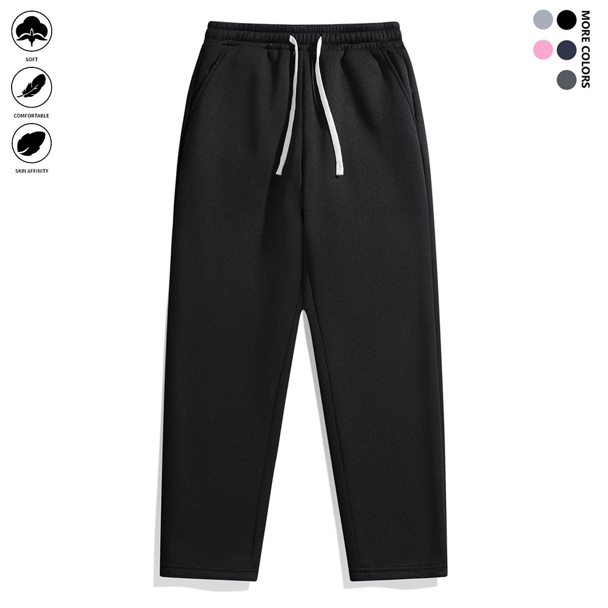 Men's fashion basic polyester joggers with pockets, solid color, slightly stretchy, regular fit casual sports pants with an elastic drawstring waistband sweatpants