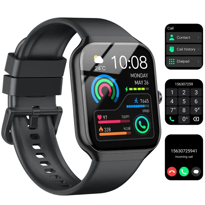 Fashion Touch Screen Smart Watch, USB Wireless Charging with Answer/Make Calls/Message Reminder with Stopwatch Countdown Timer Alarm Function Dual Time Rubber Strap Wrist Watch for Men/Student,Birthday Christmas Gifts