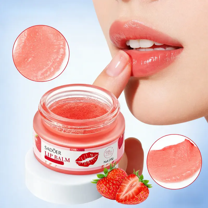 Strawberry Flavored Lip Care 2-Piece Set: Autumn & Winter Hydrating Moisturizing Lip Exfoliator Scrub Moisturizer for Long-Lasting Lip Moisture