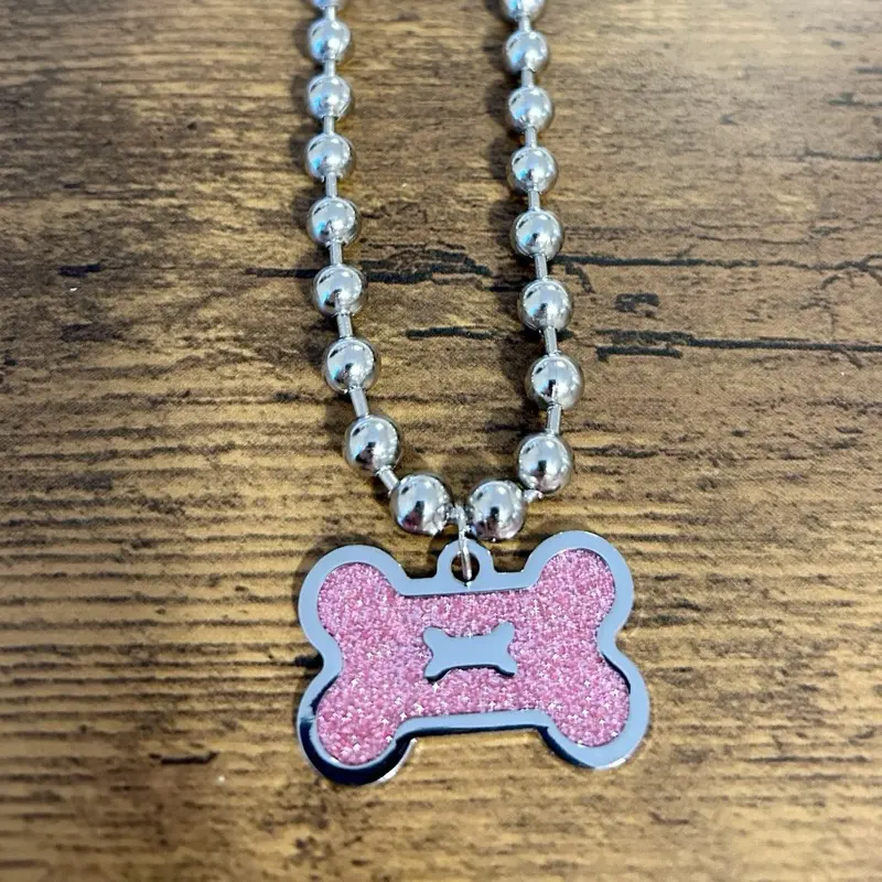 Pink Glitter Dog Bone necklace