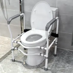 Toilet Safety Frame & Rail, Adjustable Free-Assembly Medical Bathroom Assist Frame for Elderly with 360 °   Rotatable Clip, Non-Slip Heavy Duty Stand Alone Disabled Toilet Riser Handrail Grab Bar