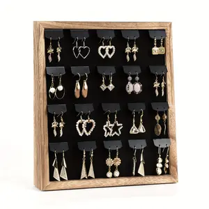 1Pc Earring Storage Rack, 4 Layers Earrings Display Stand, with 20 One Removable Metal Clip, Rustic Wooden Earring Rack Rack for Ear Studs and Hoop Earrings, 40 One Earring Hole, Gift for Ladies