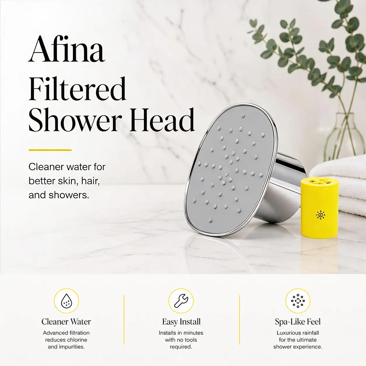 Afina Filtered Shower Head | High Pressure Shower - Reduces Dry Itchy Skin, Dandruff, Eczema, & Dramatically Improves Condition of your Skin, Hair & Nails