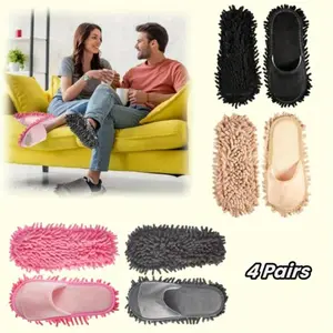 4 pairs of ultra-fine fiber mop slippers - reusable cleaning shoes suitable for floors, kitchens, and homes