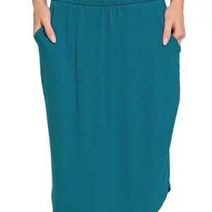 Zenana Tulip Hem Knee Length Skirt in Teal Color with Pockets for Women's Wear