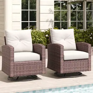 【2 Packages Shipping】LayinSun 2 Pieces Outdoor Swivel Rocker Chair Set of 2, 360 Degree Rattan Wicker Swivel Chairs Patio Bistro Set for Porch