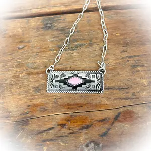 Pink Coral Western Aztec Bar Necklace