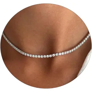 Tennis Necklace 14K Gold/Silver Plated,3mm Width Sparking Rhinestone Chain Necklace Delicate Tennis Choker Necklace for Women Dainty Classic Cubic Zirconia Bridal Wedding Jewelry for Women