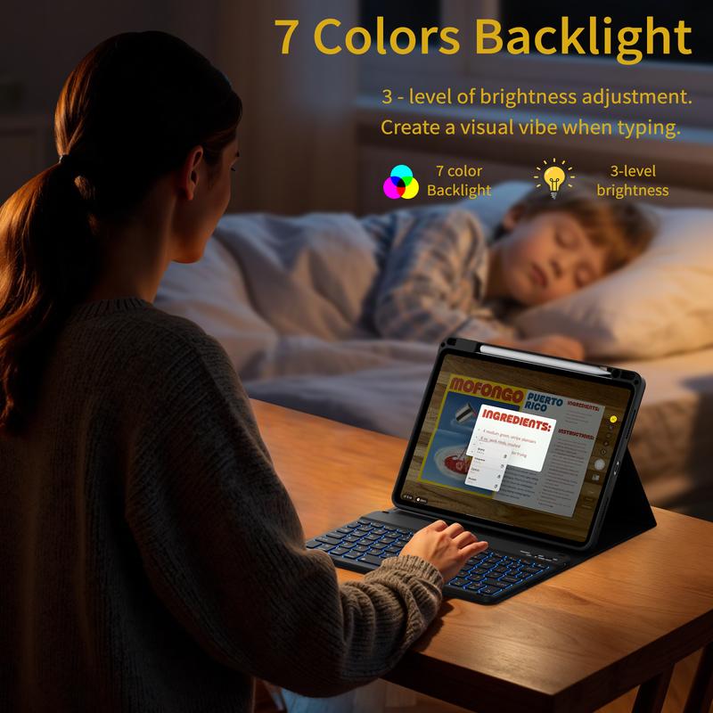 Kenke Backlit Magnetic Bluetooth Keyboard Case Foldable Multi-Angle Cover with Pencil Holder Color Options For iPad (A16)11th/10th Gen11/10.9''2025/2022,iPad Air11''M3/M2 2025/2024,Air5th/4th Gen10.9''2022/2020