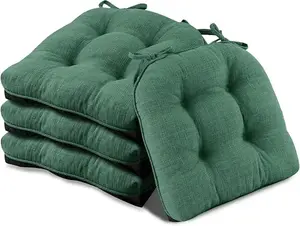 Chair Cushions for Dining Chairs 4 Pack, Memory Foam Chair Cushion with Ties and Non Slip Backing, 15.5 x 15.5 inches Tufted Chair Pads for Dining Chairs(Forest Green)