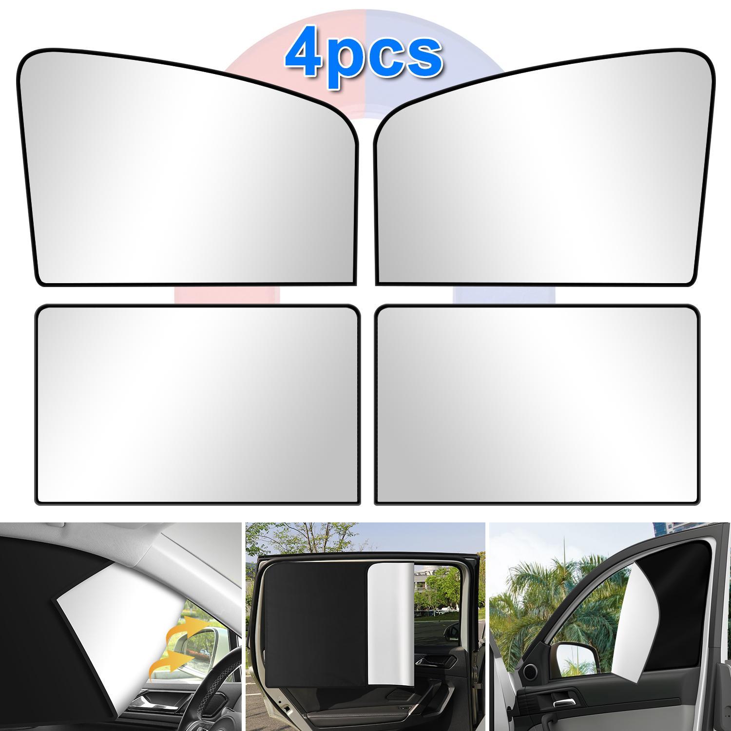 4-Pack Magnetic Car Window Shades, 100% Blackout Privacy Curtains for Car Camping & Travel, UV Protection Universal Fit