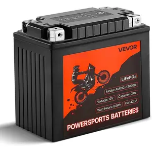 VEVOR Motorcycle Battery, 12 Volt 7Ah, LiFePO4 Lithium Pre-Charged Powersports Battery, Maintenance Free & High Performance, Compatible with ATV, Motorcycle, Jet Skis, Scooter, UTV, and More