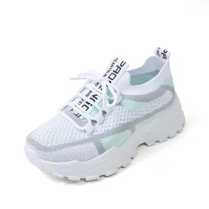 Flyknit Mesh Shoes Women's Breathable Lace-up Sneakers Walking Running Casual Shoes with Round Toe and Low Heel for All Seasons
