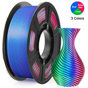 Silk PLA 3D Printer Filament Triple Color Silk PLA Filament 1.75mm 3D Printing Filament Fit Most FDM Printers, 250g/1kg Spool(0.55/2.2lbs), 3 in 1 Color Rose Red Blue Green